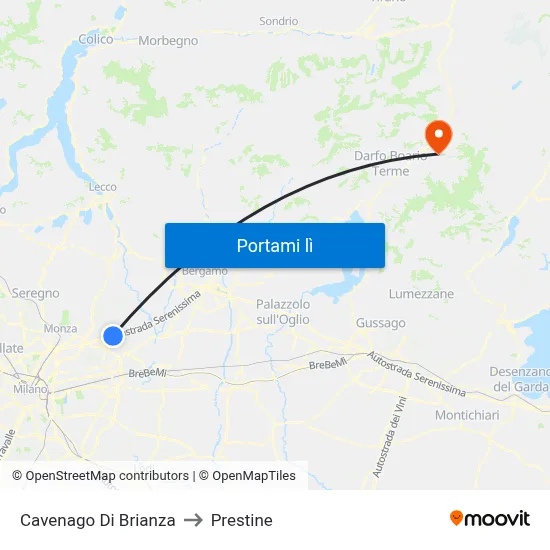 Cavenago Di Brianza to Prestine map