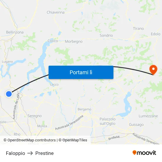 Faloppio to Prestine map