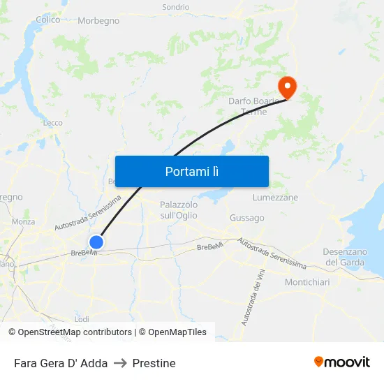 Fara Gera D' Adda to Prestine map