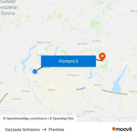 Gazzada Schianno to Prestine map