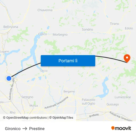Gironico to Prestine map