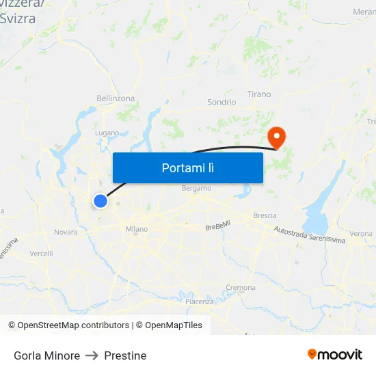 Gorla Minore to Prestine map