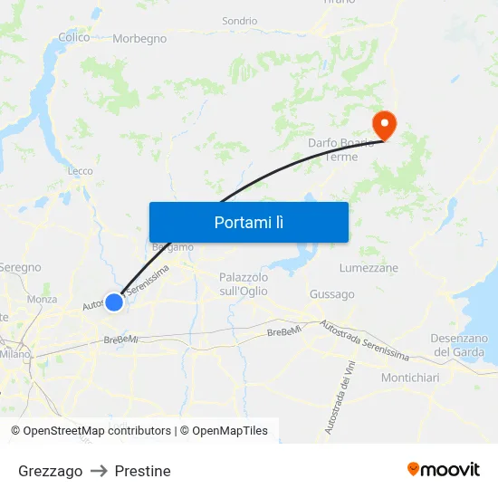 Grezzago to Prestine map