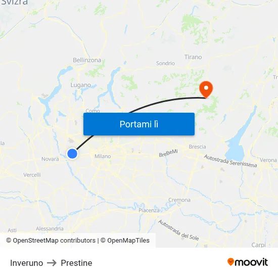 Inveruno to Prestine map