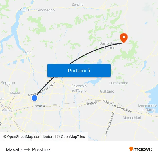 Masate to Prestine map