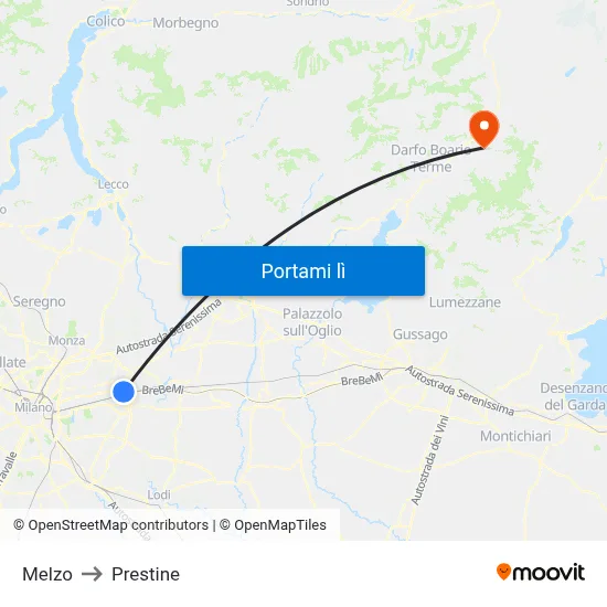 Melzo to Prestine map