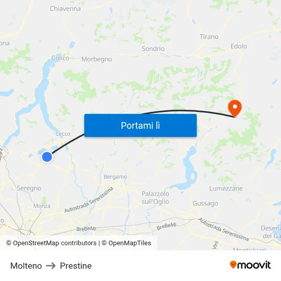 Molteno to Prestine map