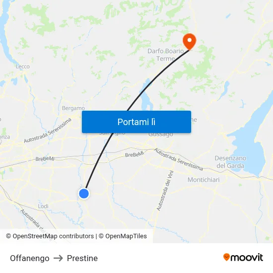 Offanengo to Prestine map