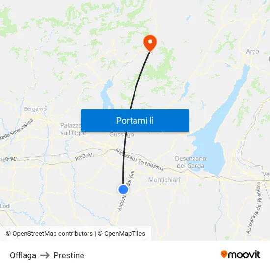 Offlaga to Prestine map