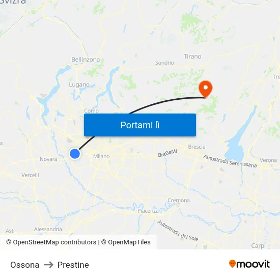 Ossona to Prestine map