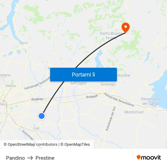 Pandino to Prestine map