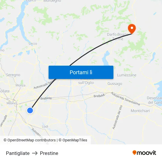 Pantigliate to Prestine map