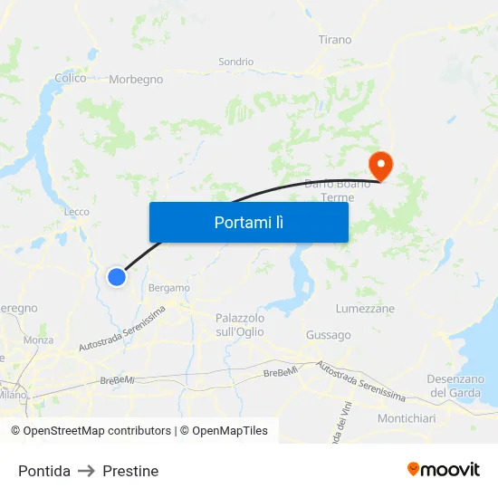 Pontida to Prestine map