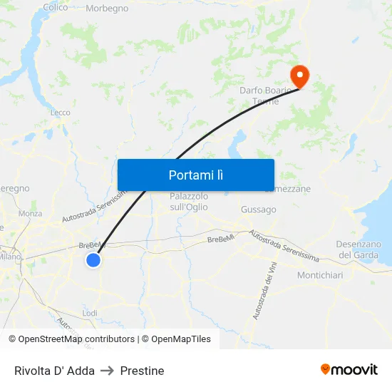 Rivolta D' Adda to Prestine map