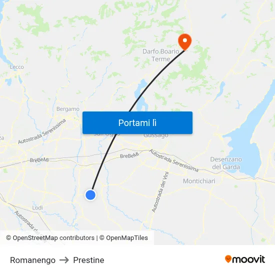 Romanengo to Prestine map