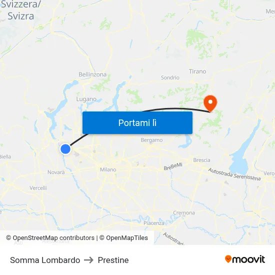 Somma Lombardo to Prestine map