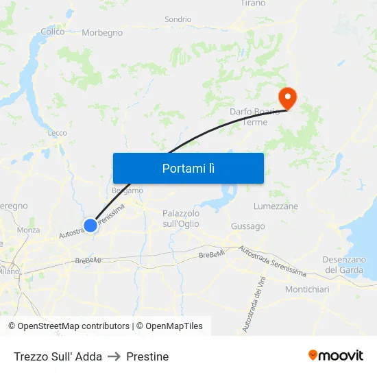 Trezzo Sull' Adda to Prestine map