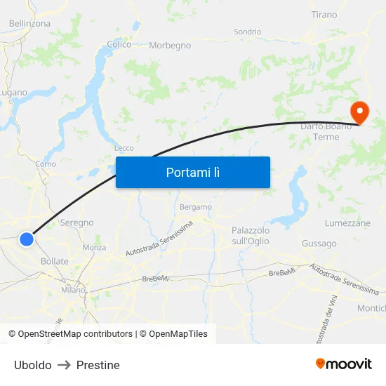 Uboldo to Prestine map