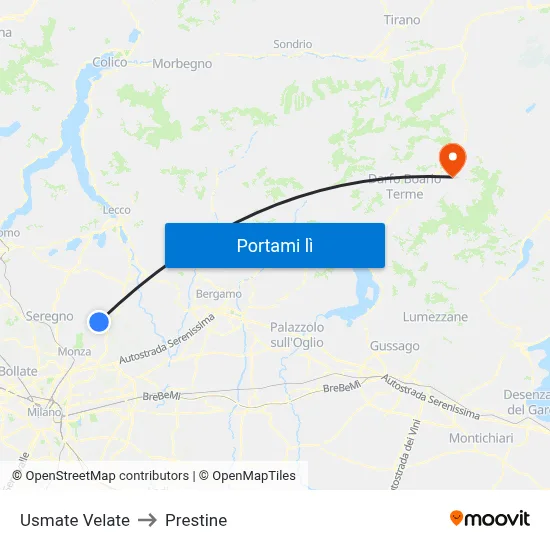 Usmate Velate to Prestine map