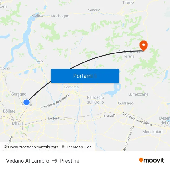 Vedano Al Lambro to Prestine map