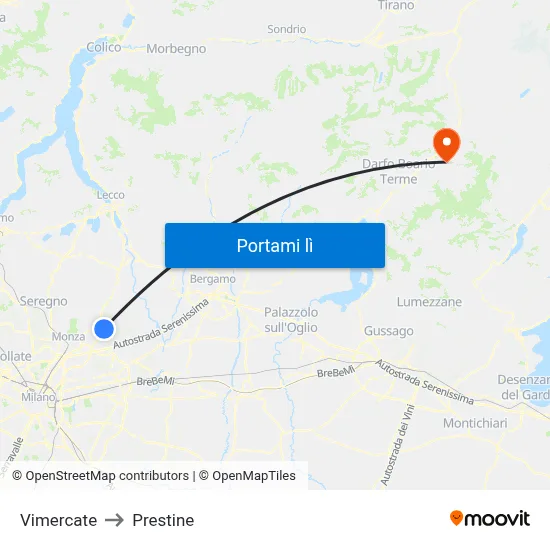 Vimercate to Prestine map