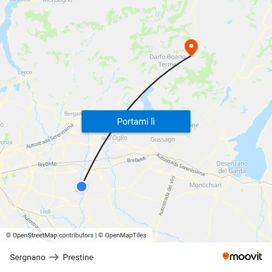 Sergnano to Prestine map