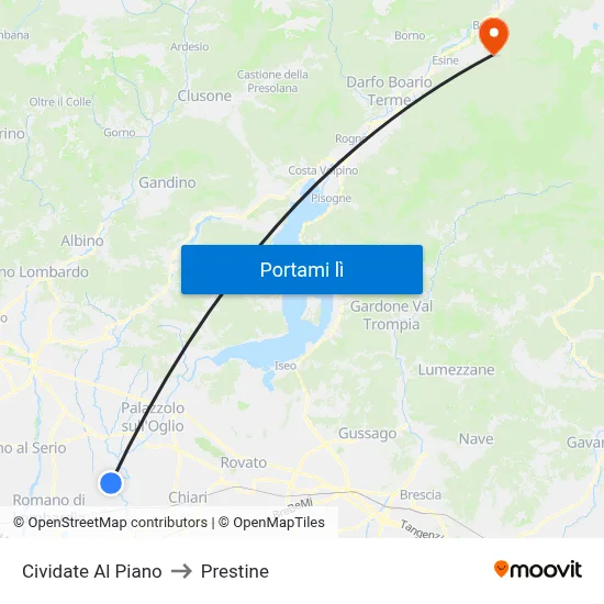 Cividate Al Piano to Prestine map