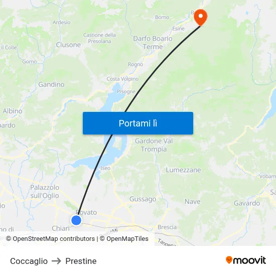 Coccaglio to Prestine map