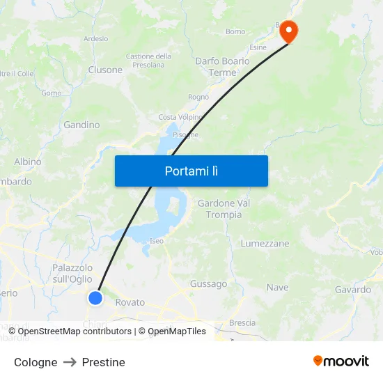 Cologne to Prestine map