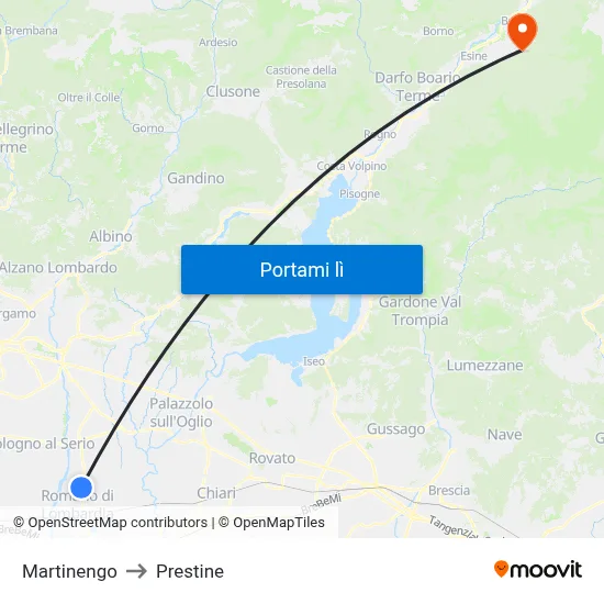 Martinengo to Prestine map