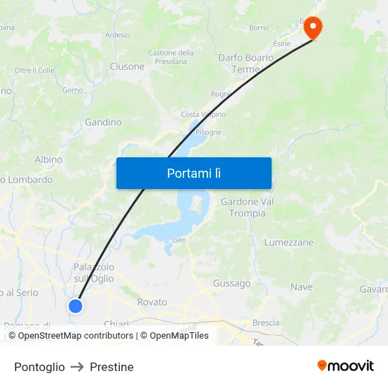 Pontoglio to Prestine map