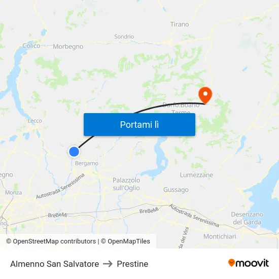 Almenno San Salvatore to Prestine map