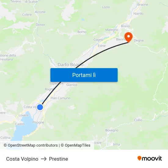 Costa Volpino to Prestine map