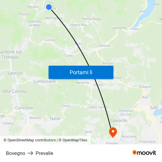 Bovegno to Prevalle map