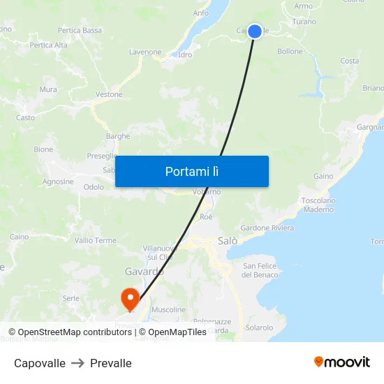 Capovalle to Prevalle map