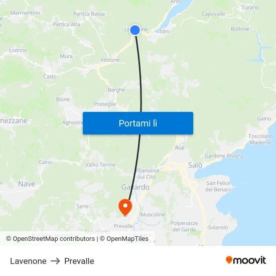 Lavenone to Prevalle map