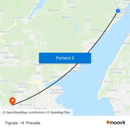 Tignale to Prevalle map