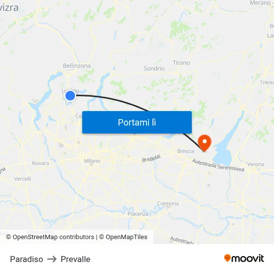 Paradiso to Prevalle map