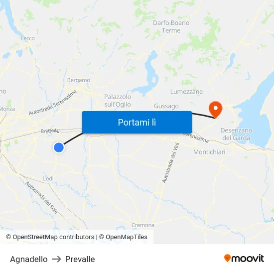 Agnadello to Prevalle map