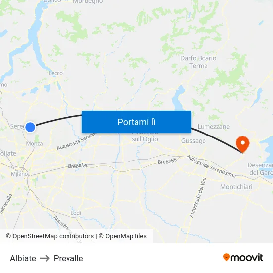 Albiate to Prevalle map