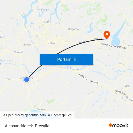 Alessandria to Prevalle map