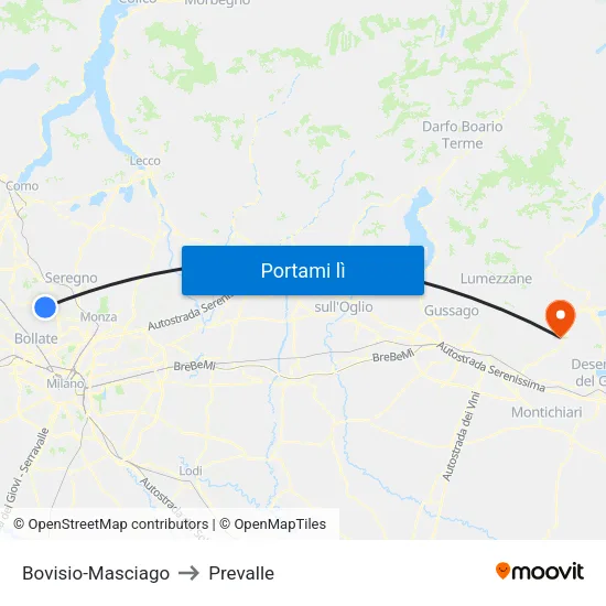 Bovisio-Masciago to Prevalle map