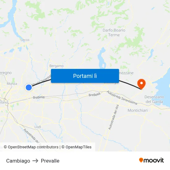 Cambiago to Prevalle map