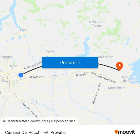 Cassina De' Pecchi to Prevalle map