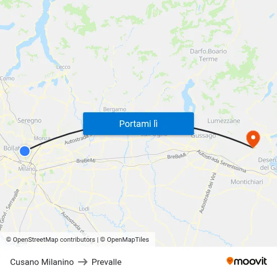 Cusano Milanino to Prevalle map