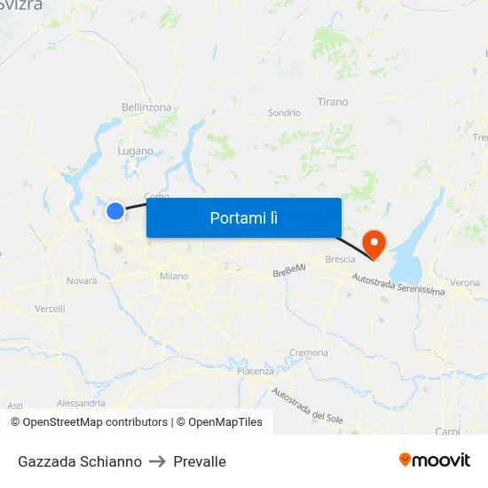 Gazzada Schianno to Prevalle map