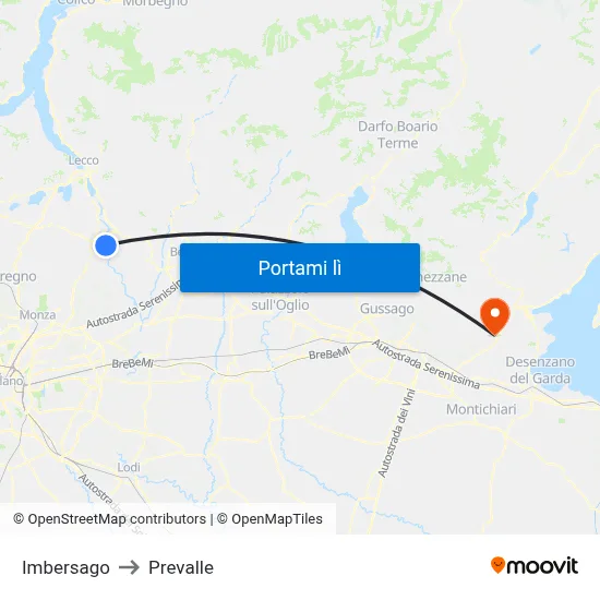 Imbersago to Prevalle map