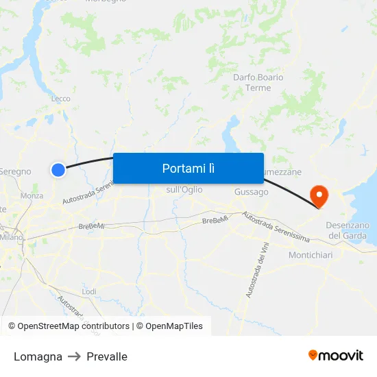 Lomagna to Prevalle map