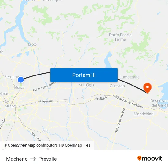 Macherio to Prevalle map