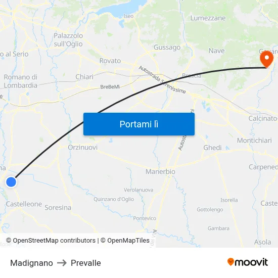 Madignano to Prevalle map